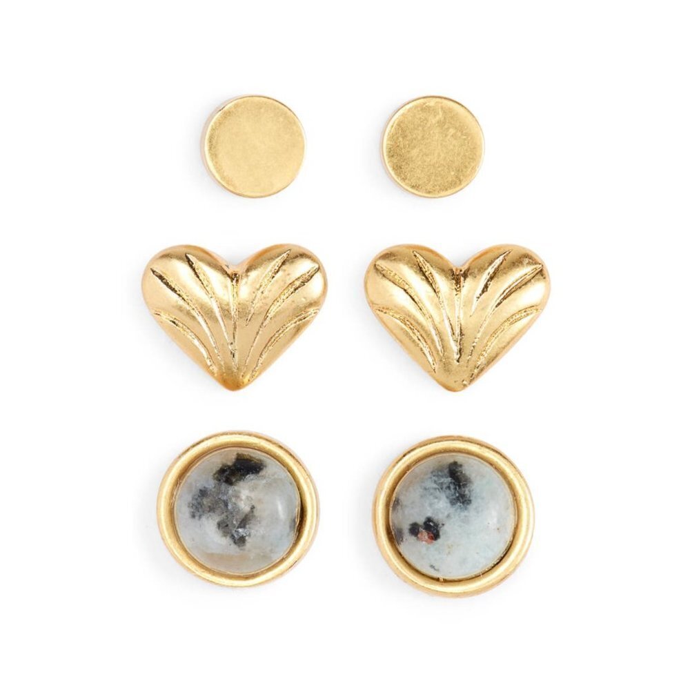MADEWELL Carved Heart Semiprecious Stud Earrings Set